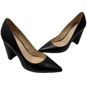 Marc Fisher Abilene Leather Pumps Size 8 M Black Pointed Toe Block Heel Classic
